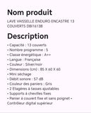 Lave vaisselle ENDURO encastrable 13 couverts DBl1613B