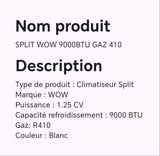 SPLIT WOW 9000BTU GAZ 410
