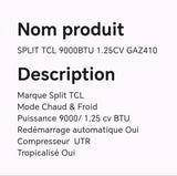 SPLIT TCL 9000BTU 1.25CV GAZ 410