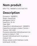 SPLIT TCL 18000BTU 2.5CV GAZ 410