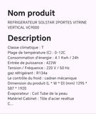 Réfrigérateur SOLSTAR 2portes vitrine vertical VC9000