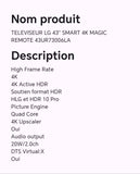 TELEVISEUR LG 43" SMART 4K MAGIC REMOTE 43UR73006LA