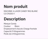 MACHINE A LAVER CANDY 9KG BLANC CS1292DE11