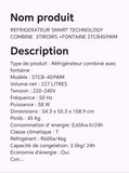 Réfrigérateur SMART technology combine 3 tiroirs + fontaine STCB459WM