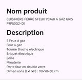 Cuisinière FERRE 5feux 90X60 à gaz gris F9P50G2-DI