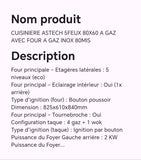 CUISINIERE ASTECH 5FEUX 80X60 A GAZ AVEC FOUR A GAZ INOX 80MIS