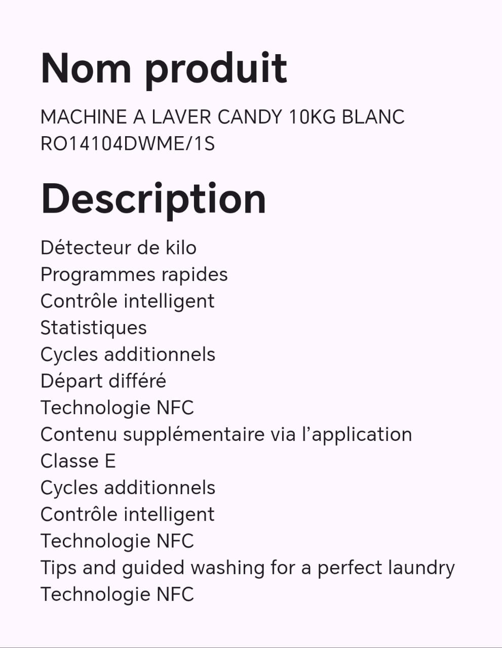 MACHINE A LAVER CANDY 10KG BLANC RO14104DWME/1S