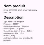 Fer à repasser BEKO à Vapeur 3000W SIM8130P