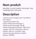 MACHINE A LAVER COMFEE 7KG BLANC 1000 TOUR/MIN MFS7121E WATH