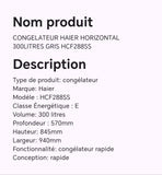 CONGELATEUR HAIER HORIZONTAL 300LITRES GRIS HCF288SS