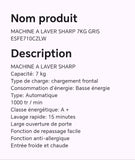 Machine à laver SHARP 7KG gris ESFE710CZLW