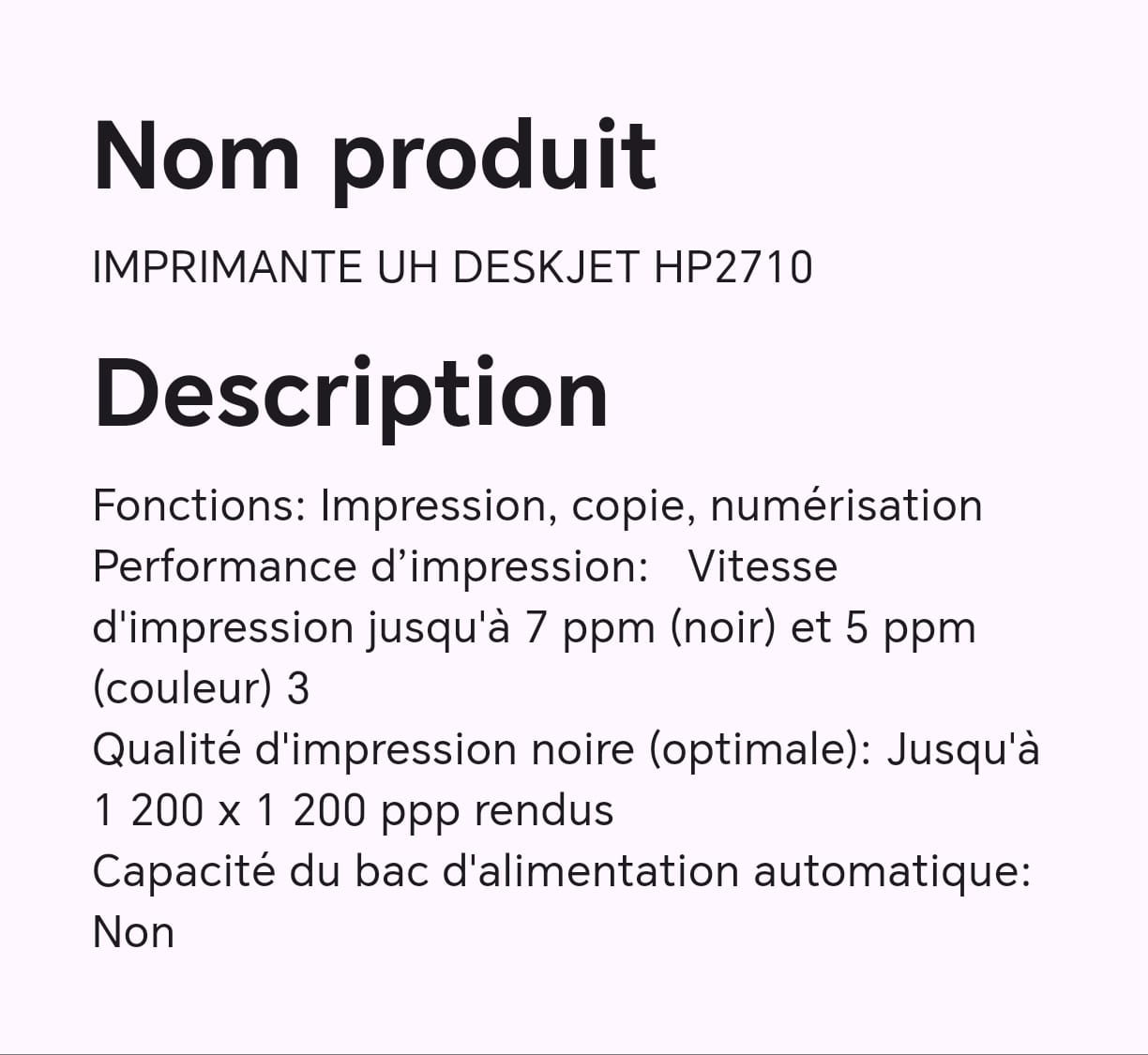 Imprimante UH DESKJET HP2710