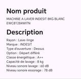 MACHINE A LAVER INDESIT 8KG BLANC EWC81284WITN