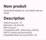 TELEVISEUR HISENSE 70" LED SMART UHD 4K 70A6K