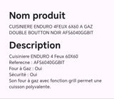 Cuisinière enduro 4feux 6X60 à GAZ double boutton noir AFS6040GGBIT