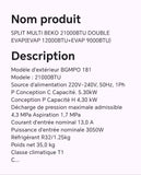 SPLIT MULTI BEKO 21000BTU DOUBLE EVAP (EVAP 12000BTU+EVAP 9000BTU)
