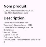 Congélateur BEKO horizontal 104litres blanc HS210520
