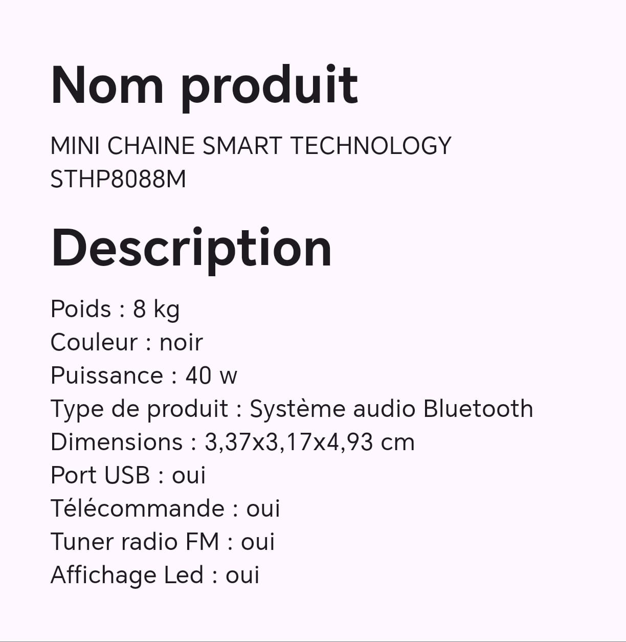 Mini chaine smart technology STHP8088M