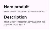 Split SHARP 12000BTU 1.5CV INVERTER R32