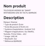 TELEVISEUR HISENSE 86" SMART WHITEBOARD UHD 4K TACTIL 86MR6DE