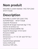 MACHINE A LAVER HISENSE 17KG TOP LOAD WT3T1723UB