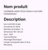 CUISINIERE HAIER 5FEUX 90X60 A GAZ GRIS HCR6050EGS2