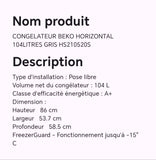 Congélateur BEKO horizontal 104litres gris HS210520S