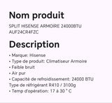 SPLIT HISENSE ARMOIRE 24000BTU AUF24CR4FZC
