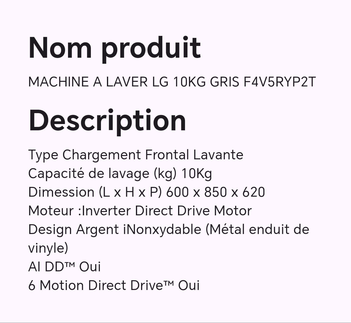 MACHINE A LAVER LG 10KG GRIS F4V5RYP2T