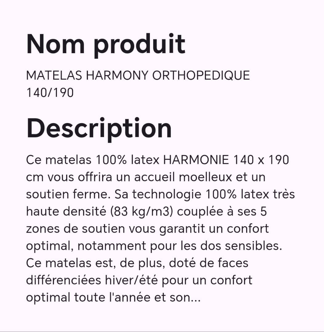 Matelas HARMONY Orthopédique 140/190