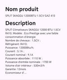 SPLIT SKAGGU 12000BTU 1.5CV GAZ 410