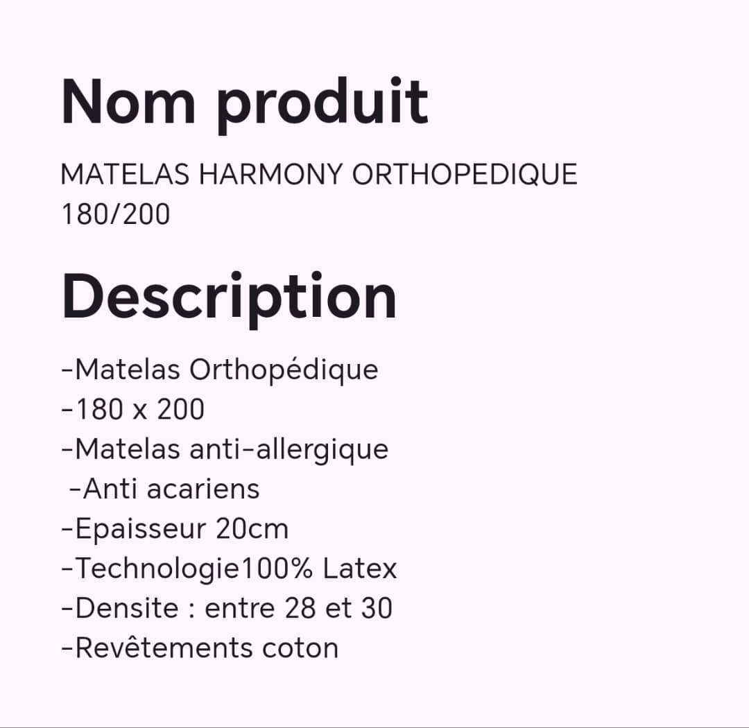 Matelas Harmony orthopédique 180/200