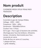 CUISINIERE MIDEA 5FEUX 90X60 INOX 90605G030