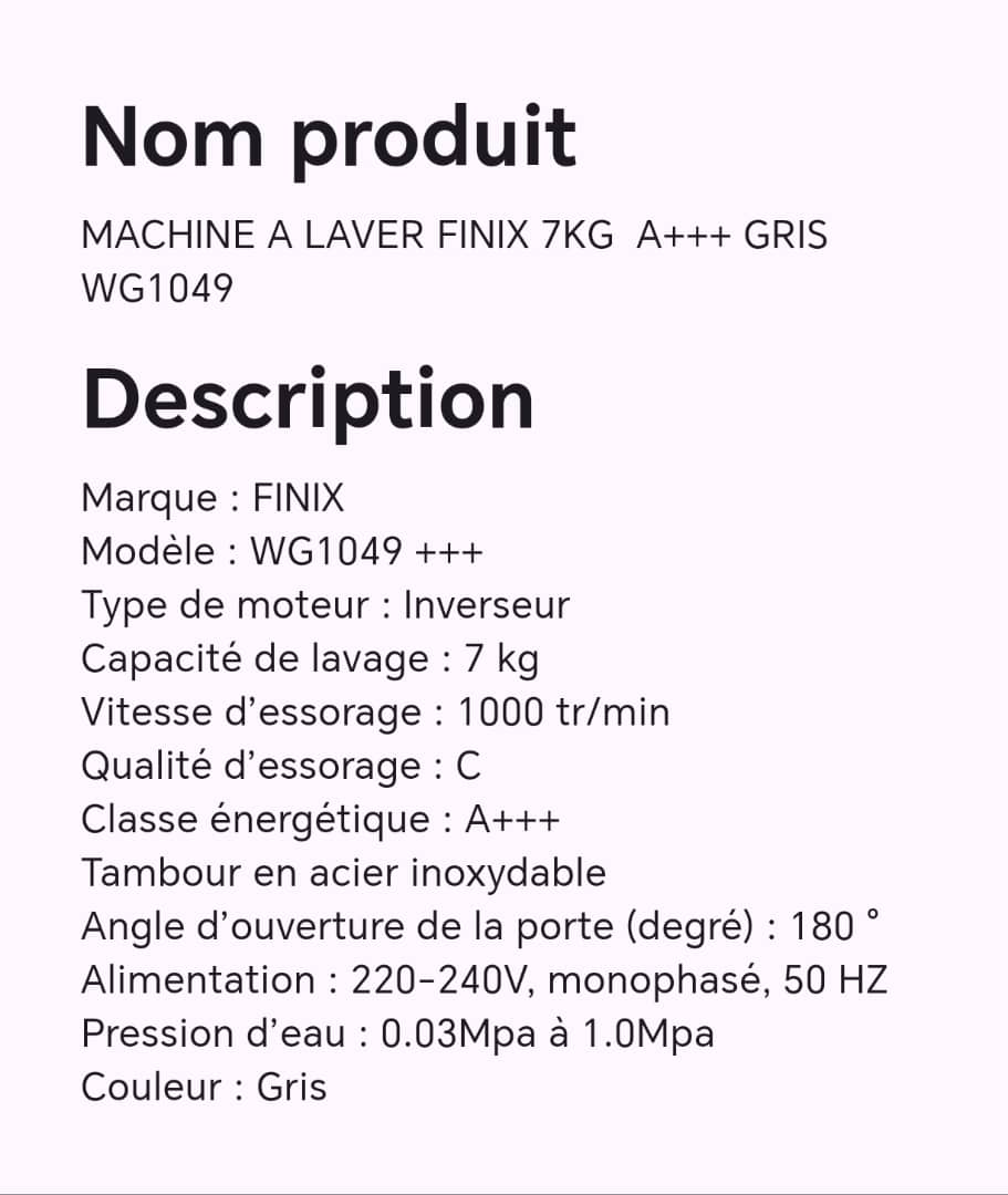 MAHINE A LAVER FINIX 7KG A+++ GRIS WG1049