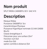 SPLIT MIDEA 24000BTU 3CV GAZ 410