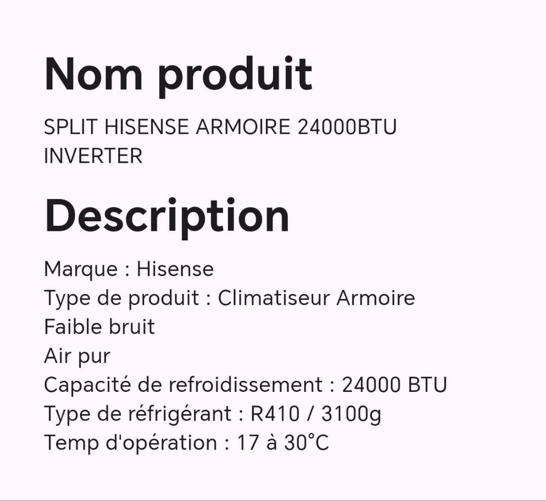 SPLIT HISENSE ARMOIRE 24000BTU INVERTER