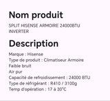 SPLIT HISENSE ARMOIRE 24000BTU INVERTER