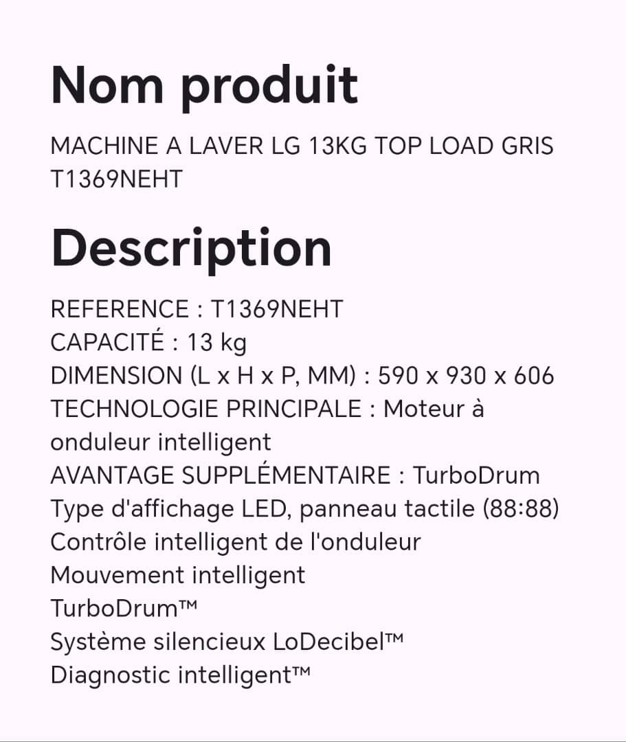 Machine à laver LG 13KG TOP LOAD gris T1369NEHT