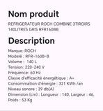 Réfrigérateur ROCH combine 3 tiroirs 140 litres RFR160BB