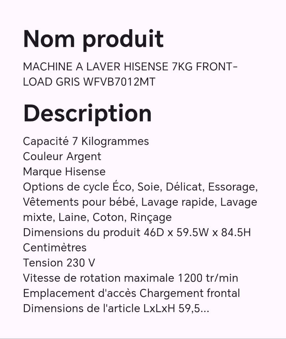 Machine à laver HISENSE 7kg front load gris WFVB7012MT