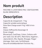 Machine à laver BEKO 9KG 1200tour/Min blanc BMWH3941A