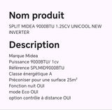 SPLIT MIDEA 9000BTU 1.25CV UNICOOL NEW INVERTER