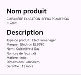 CUISINIERE ELACTRON 5FEUX 90X60 INOX EL6090