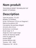 TELEVISEUR SMART TECHNOLOGY 50" SMART STT5090HS