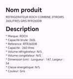 Réfrigérateur ROCH combine 3 tiroirs 260 litres gris RFR260DB