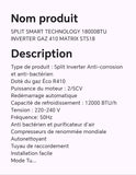 SPLIT SMART TECHNOLOGY 18000BTU INVERTER GAZ 410 MATRIX STS18