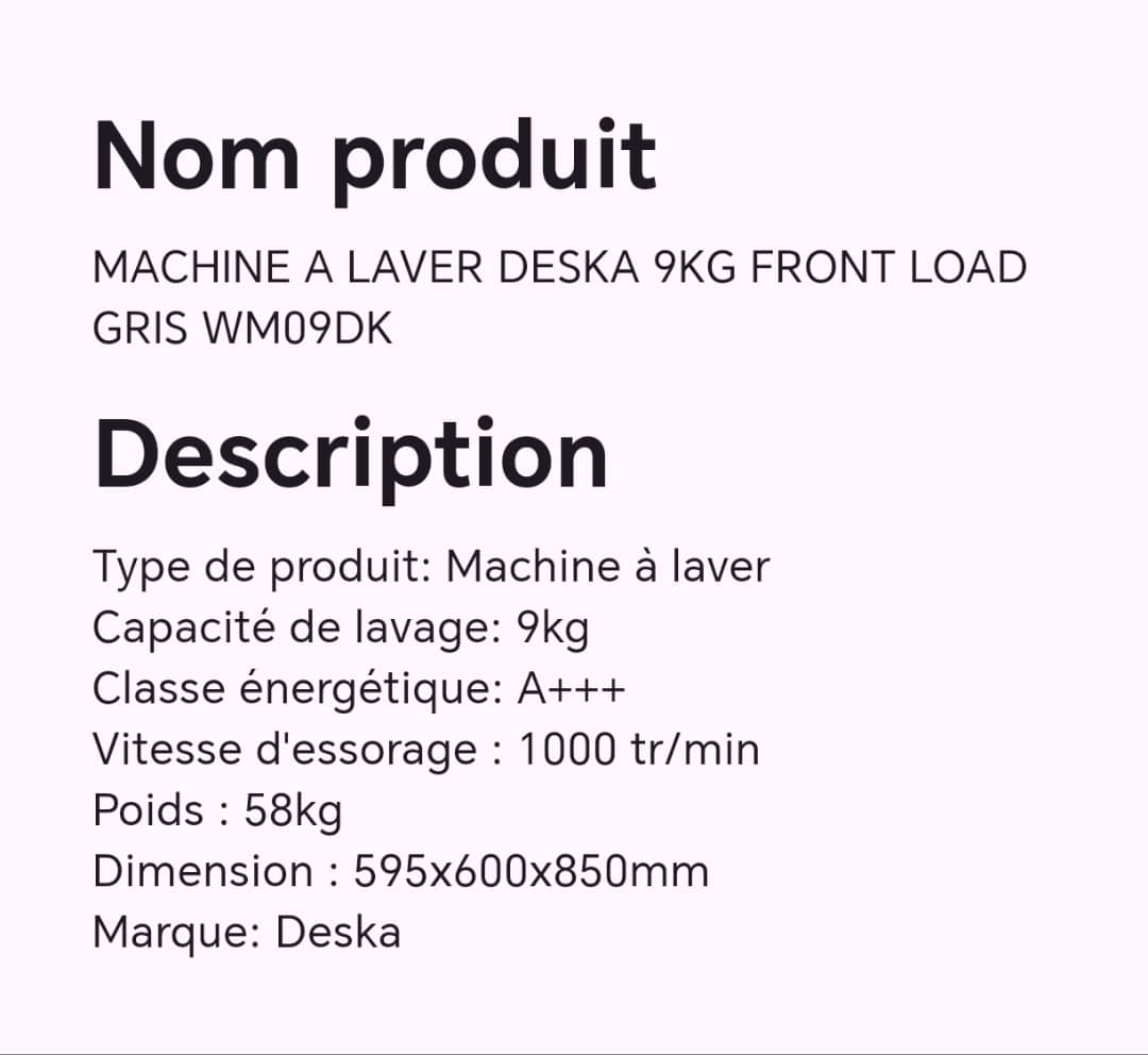 Machine à laver DESKA 9KG FRONT LOAD gris WM09DK
