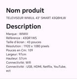 Téléviseur WIWLIL 43" smart 43QBHLW