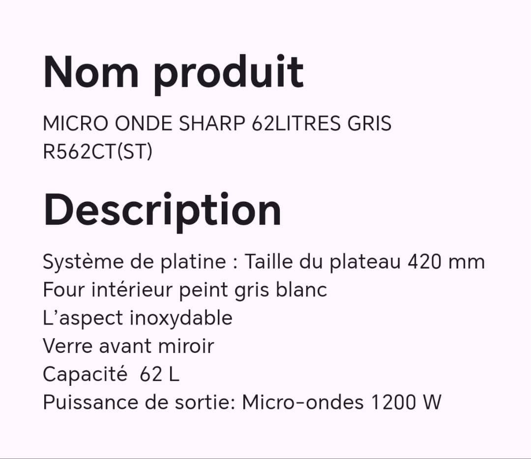 Micro-onde SHARP 62litres gris R562CT(ST)
