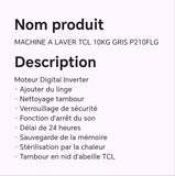 MACHINE A LAVER TCL 10KG GRIS P210FLG